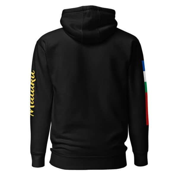 Zwarte Hoodie met Leahari en RMS-vlag (unisex)
