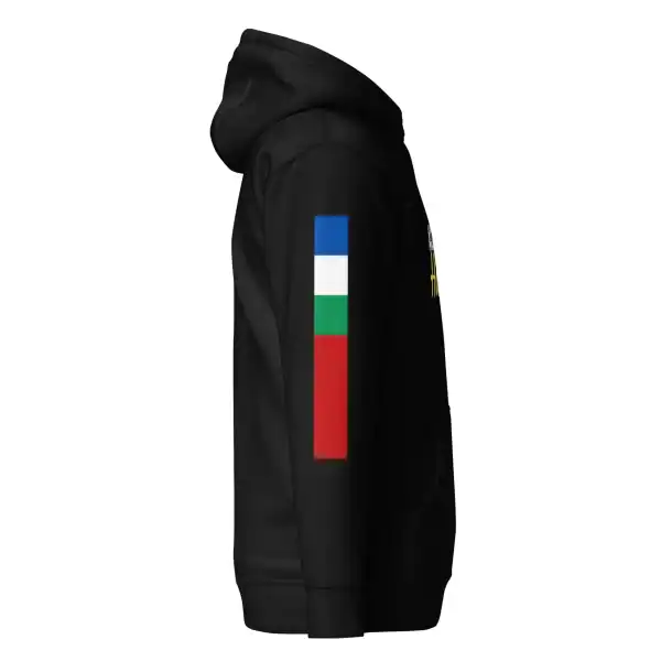 Zwarte Hoodie met Haria en RMS-vlag (unisex)