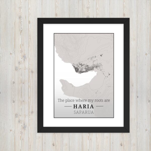Hoogtekaart Haria – Luxe Ingelijste Poster (Roots)
