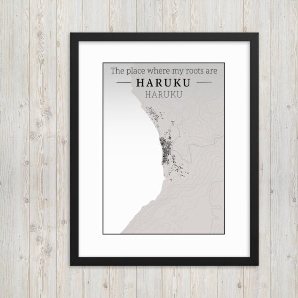 Hoogtekaart Haruku – Luxe Ingelijste Poster (Roots)