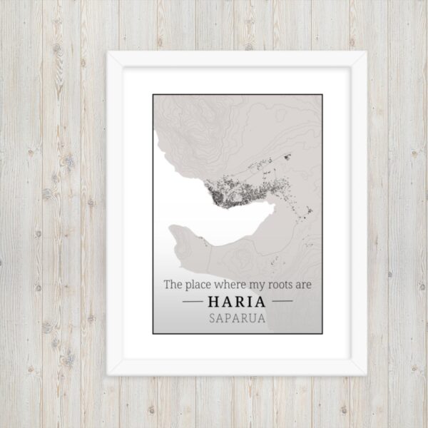 Hoogtekaart Haria – Luxe Ingelijste Poster (Roots)