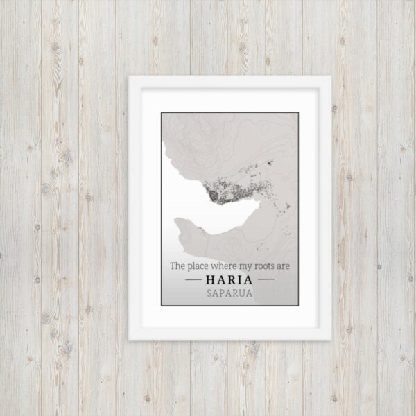 Hoogtekaart Haria – Luxe Ingelijste Poster (Roots)