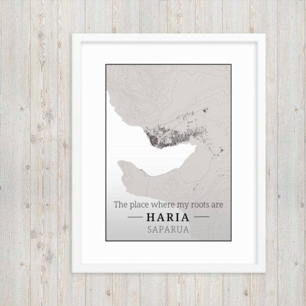 Hoogtekaart Haria – Luxe Ingelijste Poster (Roots)