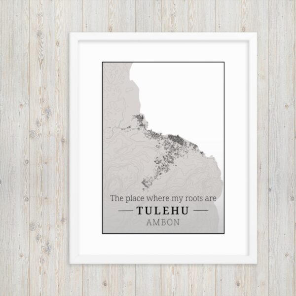Hoogtekaart Tulehu – Luxe Ingelijste Poster (Roots)