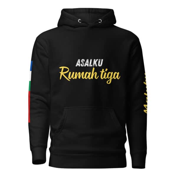 Zwarte Hoodie met Rumah Tiga en RMS-vlag (unisex)